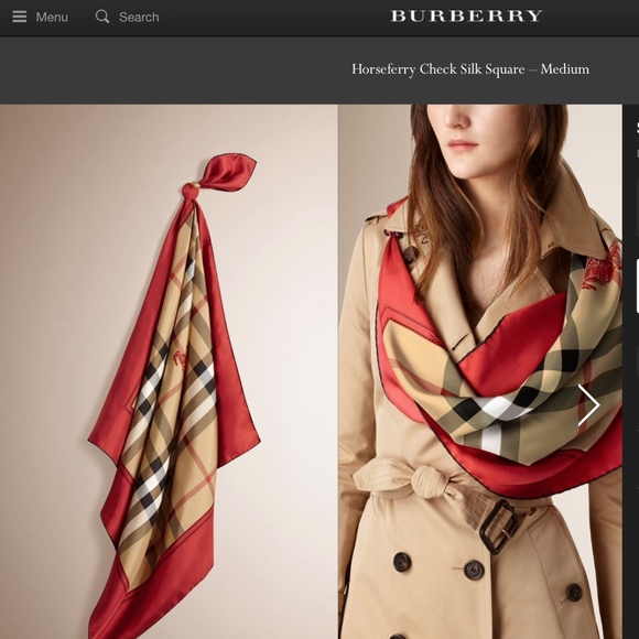 Display # 2 Burberry New Classic Check Pattern Red Border Silk Scarf - Picture 6 of 16